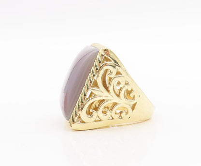 925 Sterling Silver Vintage Ring Gold Plated Real Large Gemstone Sz 8 RG29681