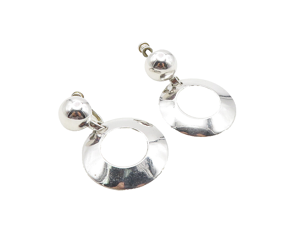 OLD CREST 925 Silver  Shiny Open Circle Non Pierce Dangle Earrings  EG5281