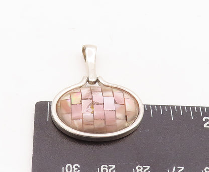 925 Sterling Silver Vintage Pendant Rectangle Cut Abalone Oval Collage  PT23399