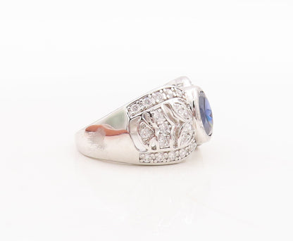 925 Sterling Silver Vintage Ring Designer Cutout 2 Tone CZ Inlay  Sz 7  RG29463