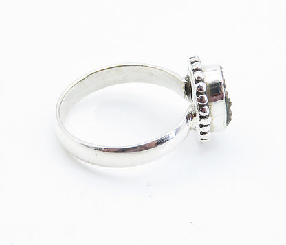 925 Sterling Silver  Druzy Stone Fluted Trim Shiny Band Ring Sz 7  RG8234