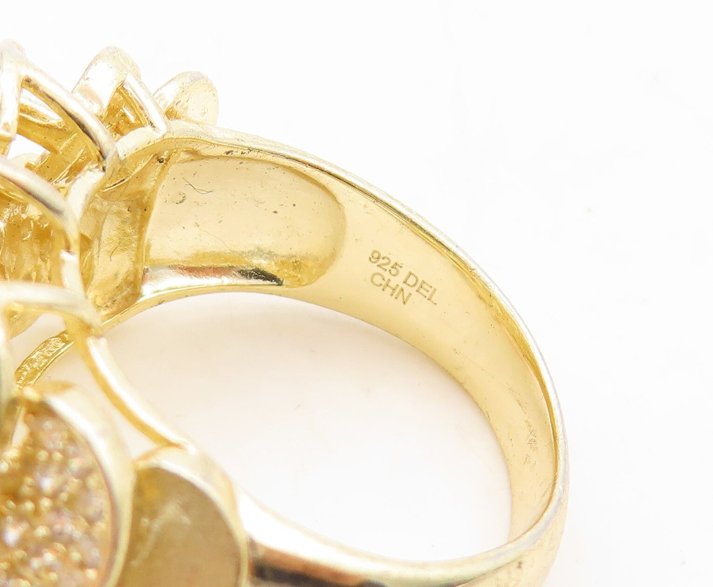925 Sterling Silver Vintage Ring Gold Plated Designer CZ Inlay Sz 6.5  RG31215