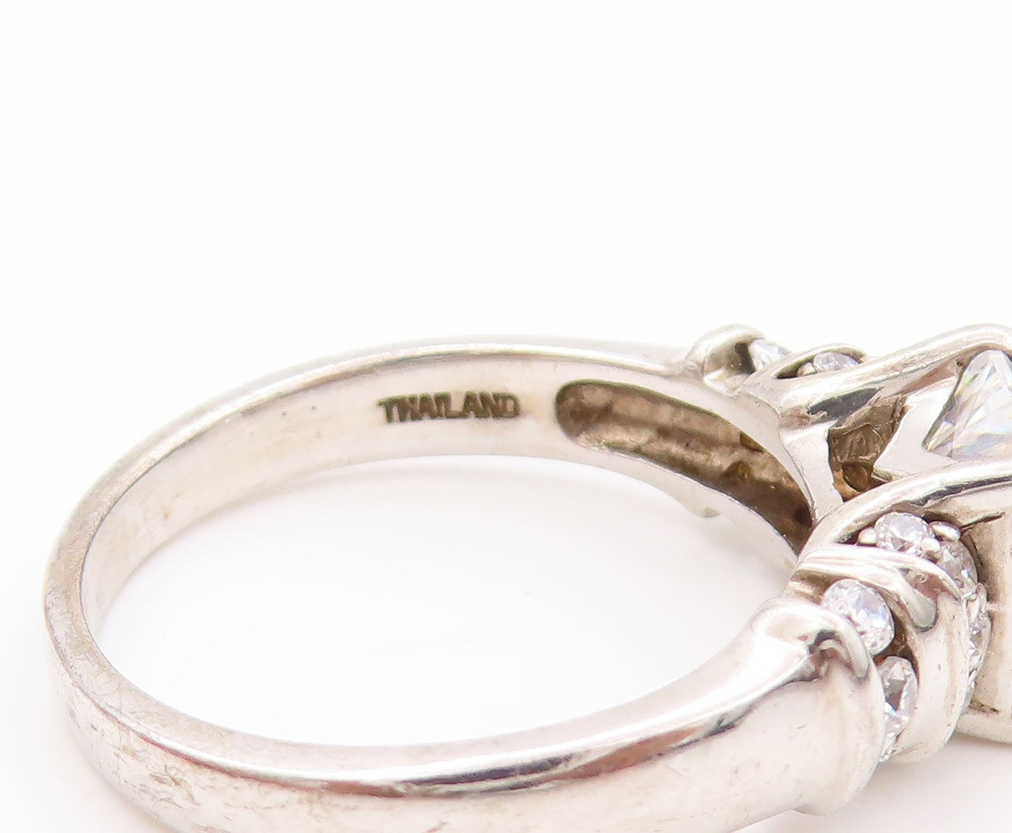 925 Sterling Silver Vintage Ring Square Cut & Round Band Inlay CZ  Sz 7  RG32735