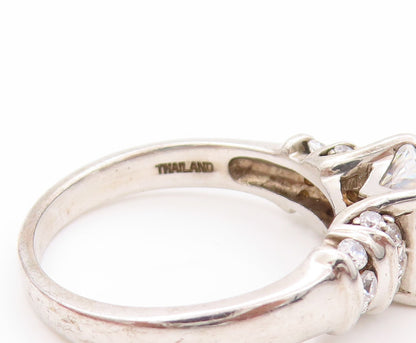 925 Sterling Silver Vintage Ring Square Cut & Round Band Inlay CZ  Sz 7  RG32735