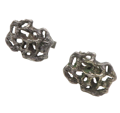 925 Sterling Silver  Vintage Brutalist Sculpted Dark Tone Cufflinks  TR2312