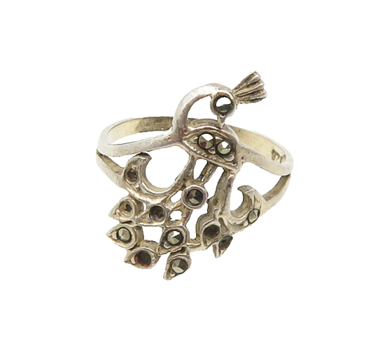 925 Sterling Silver  Vintage Marcasite Flower Bouquet Band Ring Sz 6  RG18695