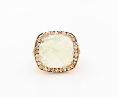 925 Sterling Silver Vintage Ring Gold Plated Gemstone & Topaz  Sz 6.5  RG30154