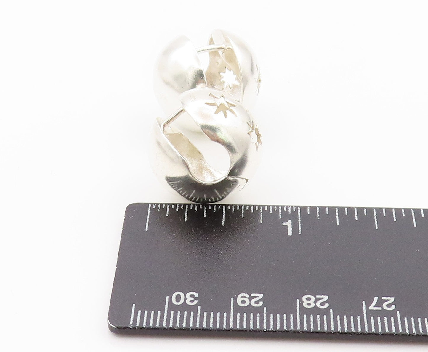 925 Sterling Silver Vintage Earrings Stars Cut Sphere Shape Hoops  EG13557