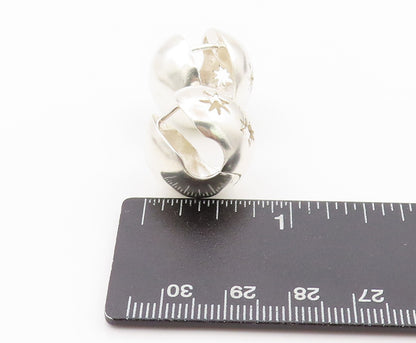 925 Sterling Silver Vintage Earrings Stars Cut Sphere Shape Hoops  EG13557