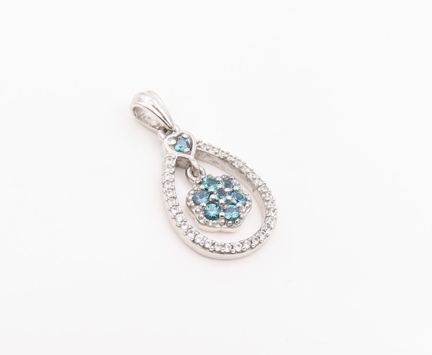 925 Sterling Silver Vintage Pendant Real 1/4 ct Diamonds Floral Charm  PT25979
