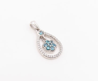 925 Sterling Silver Vintage Pendant Real 1/4 ct Diamonds Floral Charm  PT25979