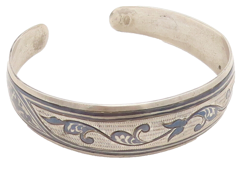 EAST EUROPE 925 Silver Vintage Antique Enameled Swirly Design Bracelet BT10007