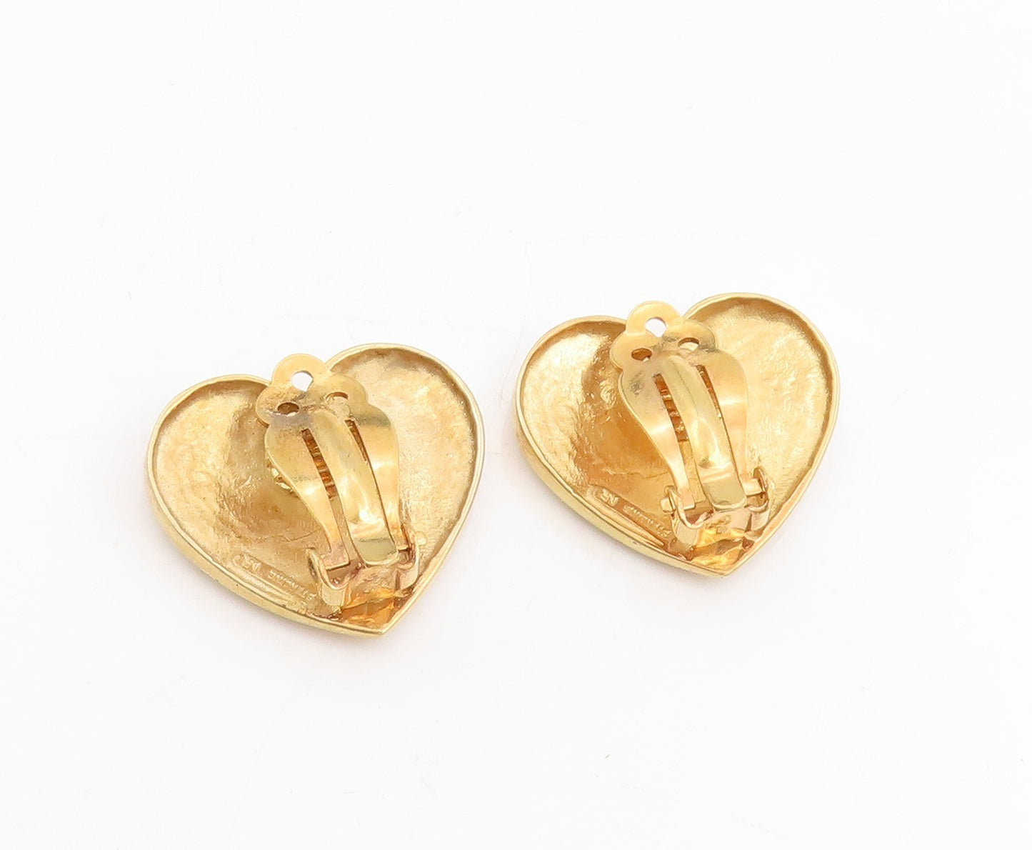 925 Sterling Silver Vintage Earrings Gold Plated Love Hearts Clip On  EG13734