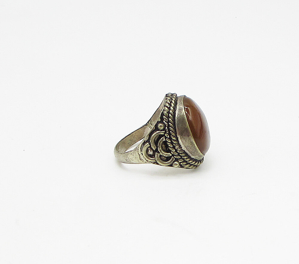 925 Sterling Silver  Vintage Bezel Set Jasper Solitaire Ring Sz 8.5  RG3052