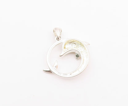 925 Sterling Silver  Vintage Coiled Dolphin With Topaz Eye Pendant  PT20703