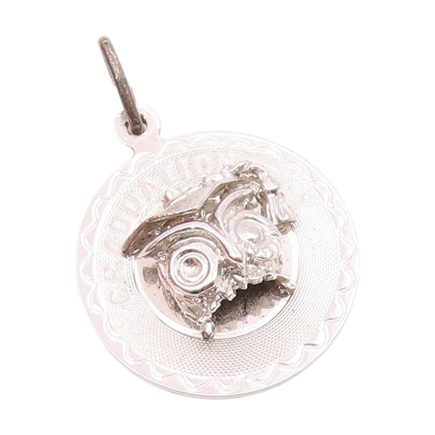 925 Sterling Silver  Vintage Shiny Congrats Graduation Owl Pendant  PT15517