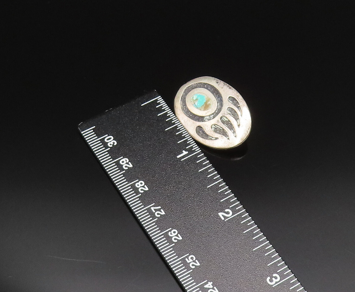 SOUTHWESTERN 925 Silver Vintage Inlaid Turquoise Bear Paw Brooch Pin BP9753