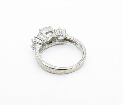 925 Sterling Silver  Vintage Cubic Zirconia 3 Stone Band Ring Sz 7  RG4083