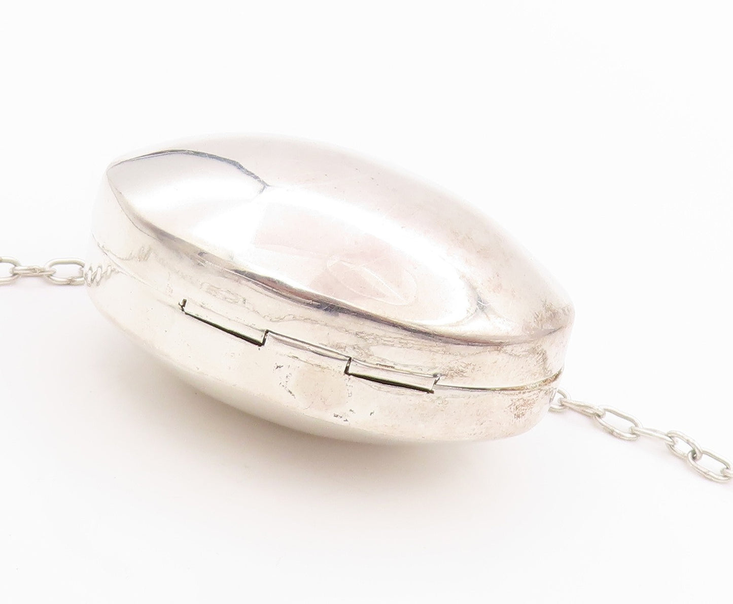 925 Sterling Silver Vintage Necklace MEXICO Oval Large Pill Box OPENS  NE4597