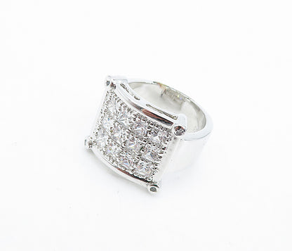 925 Sterling Silver  Cubic Zirconia Square Grid Design Band Ring Sz 9  RG5253