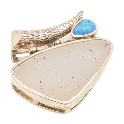 925 Sterling Silver Vintage Pendant WHITNEY KELLY Drusy Quartz & Opal  PT25779