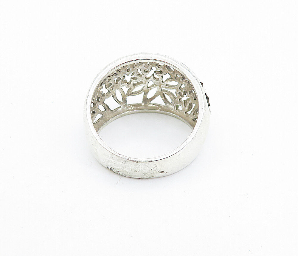 925 Sterling Silver  Shiny Floral Vine Cutout Design Band Ring Sz 9  RG7877