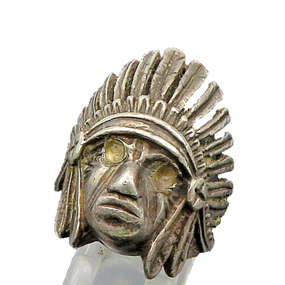 925 Sterling Silver  Vintage Native Chief Head Large Band Ring Sz 11.5 RG21959