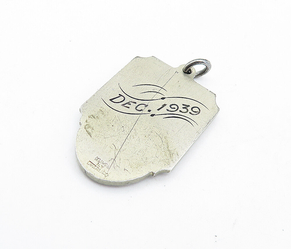 925 Sterling Silver  Vintage Dark Tone John Adams 1939 Drop Pendant  PT4760