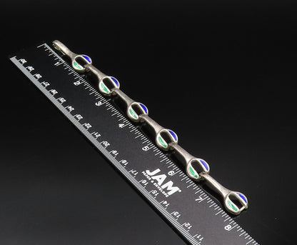 925 Sterling Silver  Vintage Green & Blue Enamel Wrench Link Bracelet  BT9708