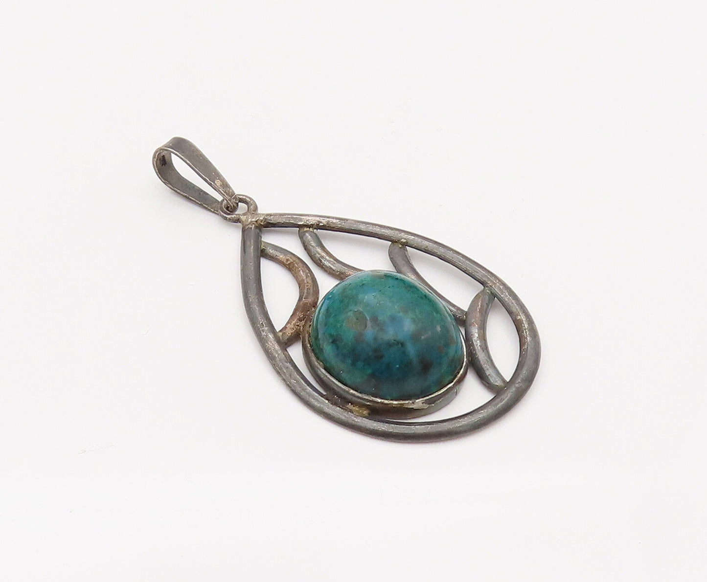 ISRAEL 925 Sterling Silver  Vintage Malachite Teardrop Pendant  PT22068