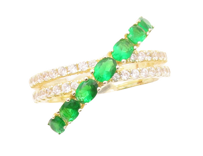925 Sterling Silver Vintage Ring Gold Plated Green & White CZ  Sz 6.5 RG30478