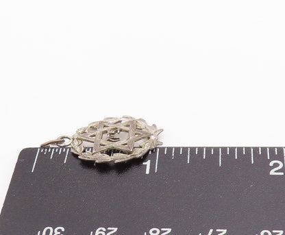 925 Sterling Silver Vintage Pendant Star Of David Religious Floral Charm PT24767