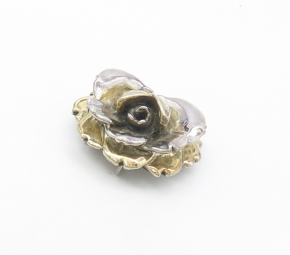 ISRAEL 925 Sterling Silver  Vintage Sculpted Hollow Flower Brooch Pin  BP6455