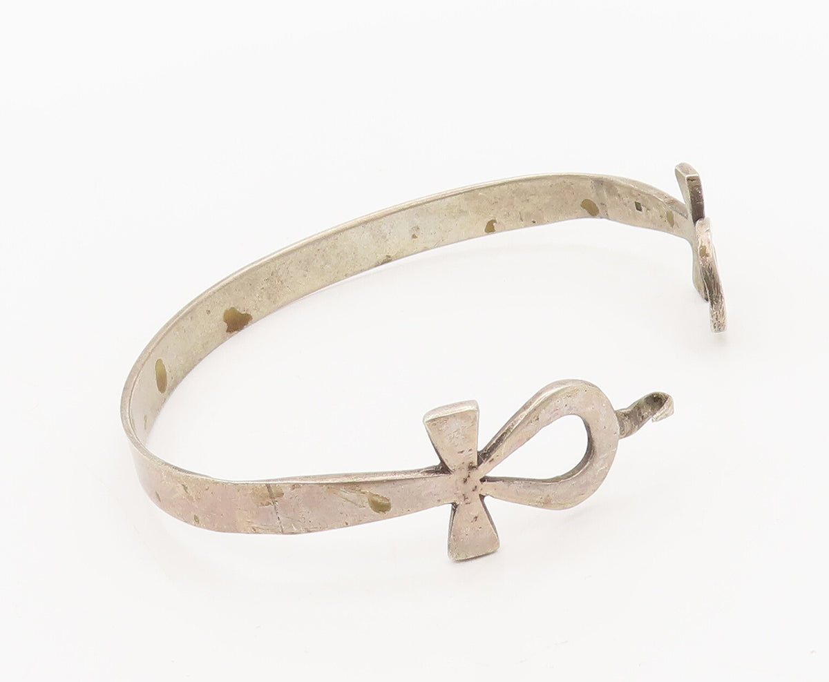 MIDDLE EAST 925 Sterling Silver Vintage Solid Double Ankh Cross Bracelet BT10143