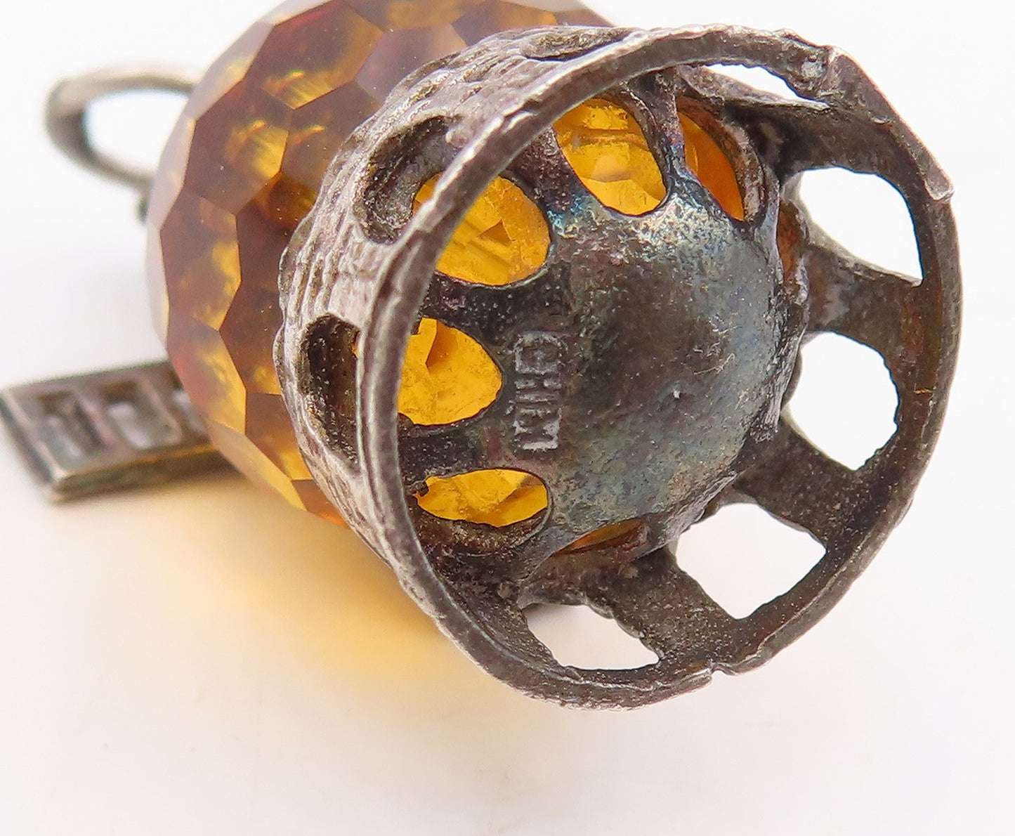 925 Sterling Silver Vintage Pendant Citrine Mechanical Windmill Charm  PT25699