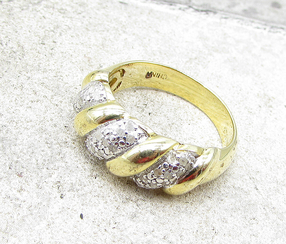 Gold Over 925 Silver  .35ctw Genuine Diamonds Cloudy Band Ring Sz 7  RG1706
