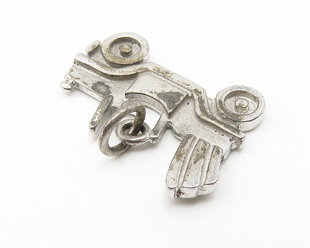 925 Sterling Silver  Vintage Dark Tone Old Fashioned Car Motif Pendant  PT8409