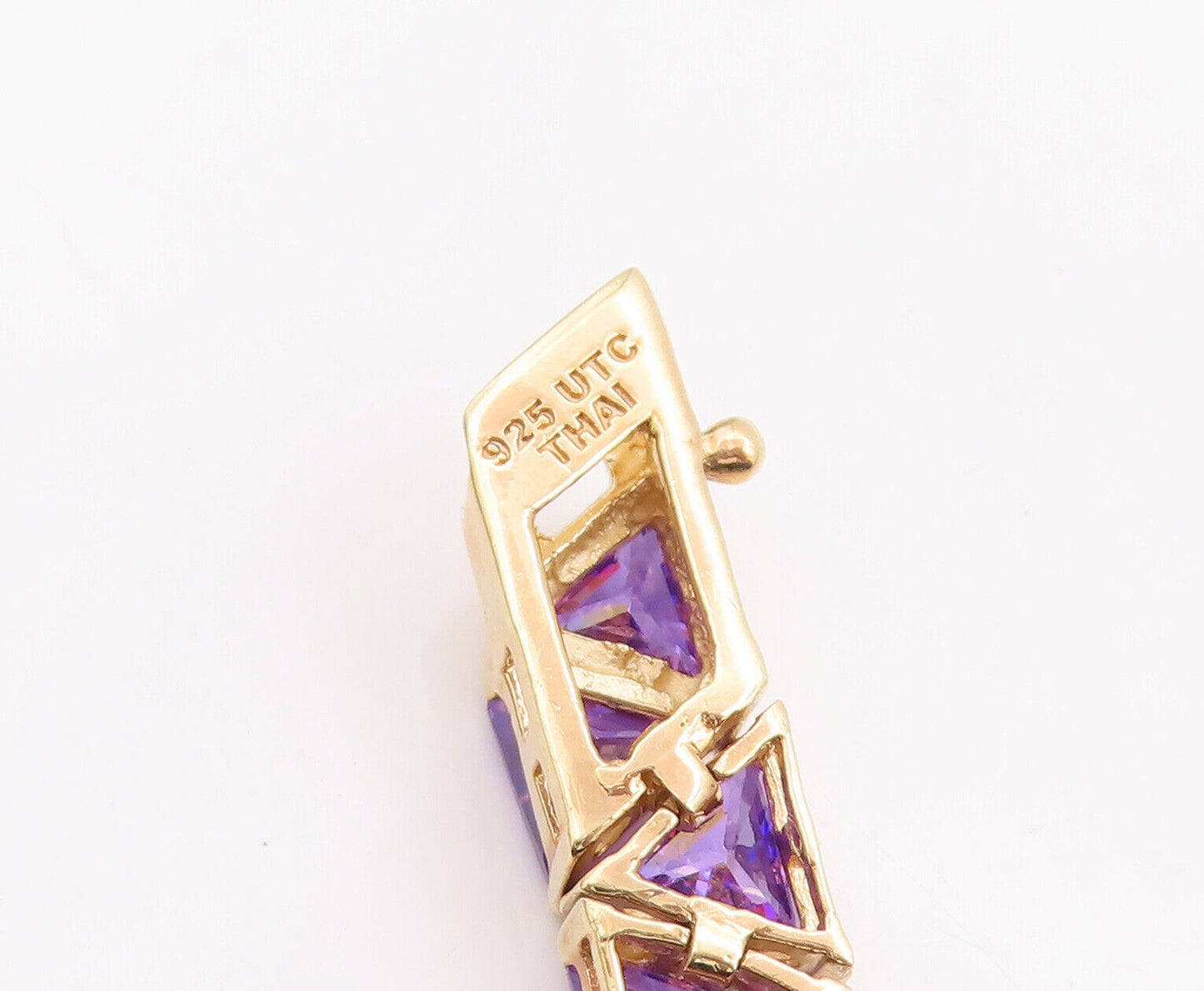925 Sterling Silver Vintage Bracelet Gold Plated Triangle Cut Purple CZ  BT10628