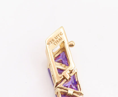 925 Sterling Silver Vintage Bracelet Gold Plated Triangle Cut Purple CZ  BT10628