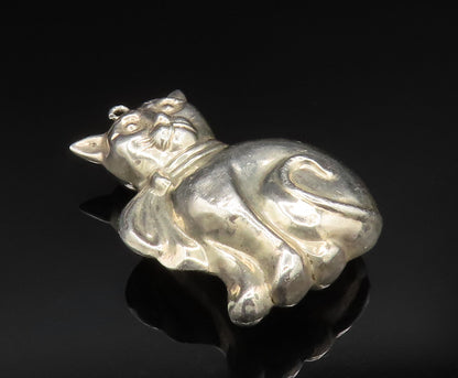 925 Sterling Silver  Vintage Hollow Cat With Tied Scarf Pendant  PT20482