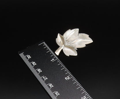 JEWELART 925 Silver  Vintage Mesh Textured Maple Leaf Brooch Pin  BP10017