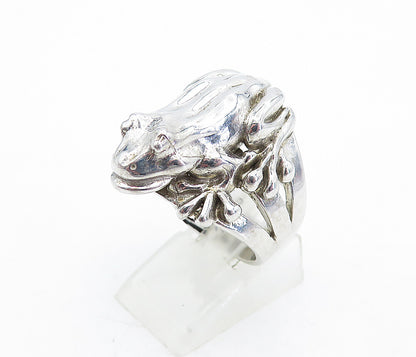 925 Sterling Silver  Vintage Shiny Sculpted Frog Cocktail Ring Sz 8  RG5563