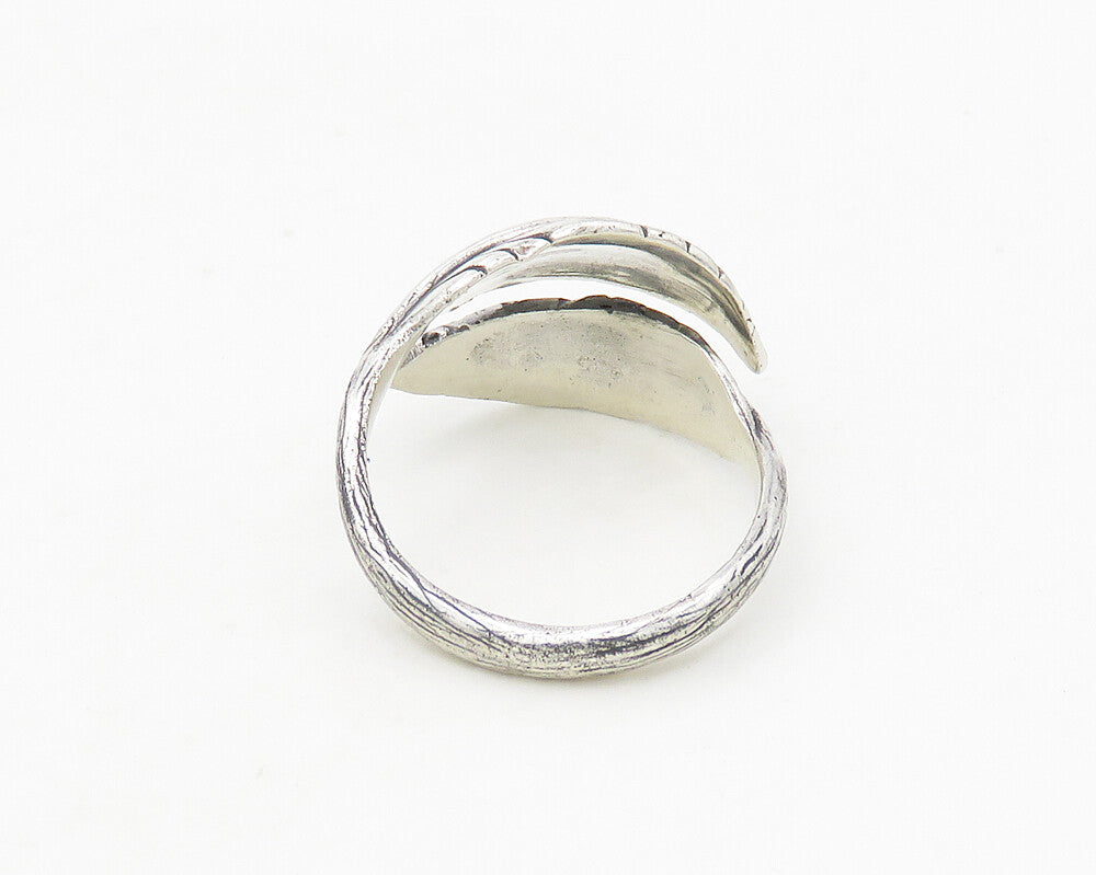 925 Sterling Silver  Vintage Shiny Floral Leaf Bypass Band Ring Sz 7  RG18732