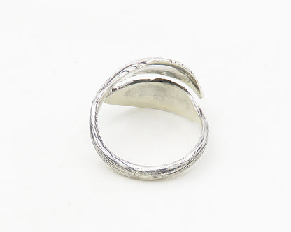925 Sterling Silver  Vintage Shiny Floral Leaf Bypass Band Ring Sz 7  RG18732