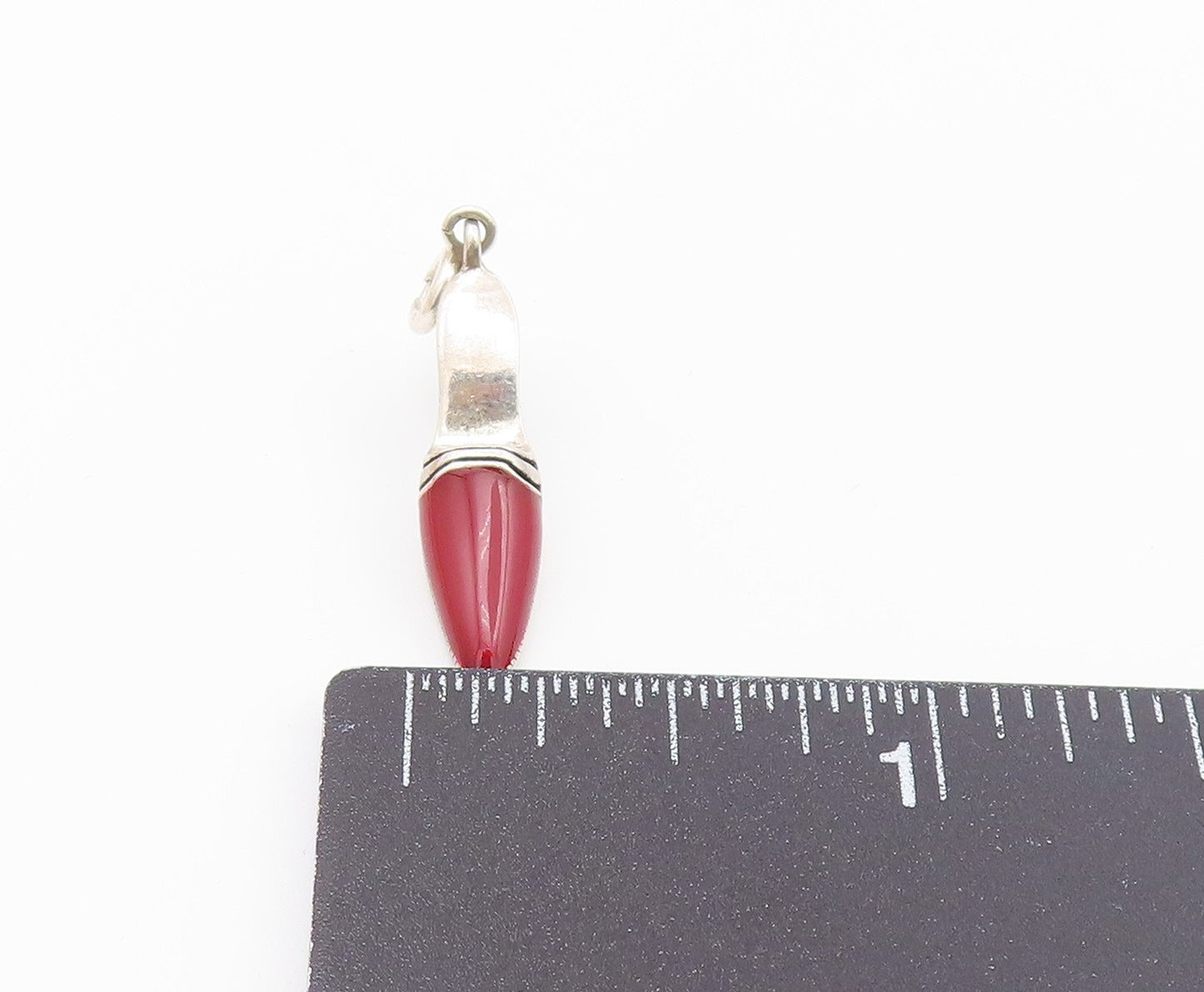 925 Sterling Silver   Vintage Red Enamel High Heel Charm Pendant  PT20599