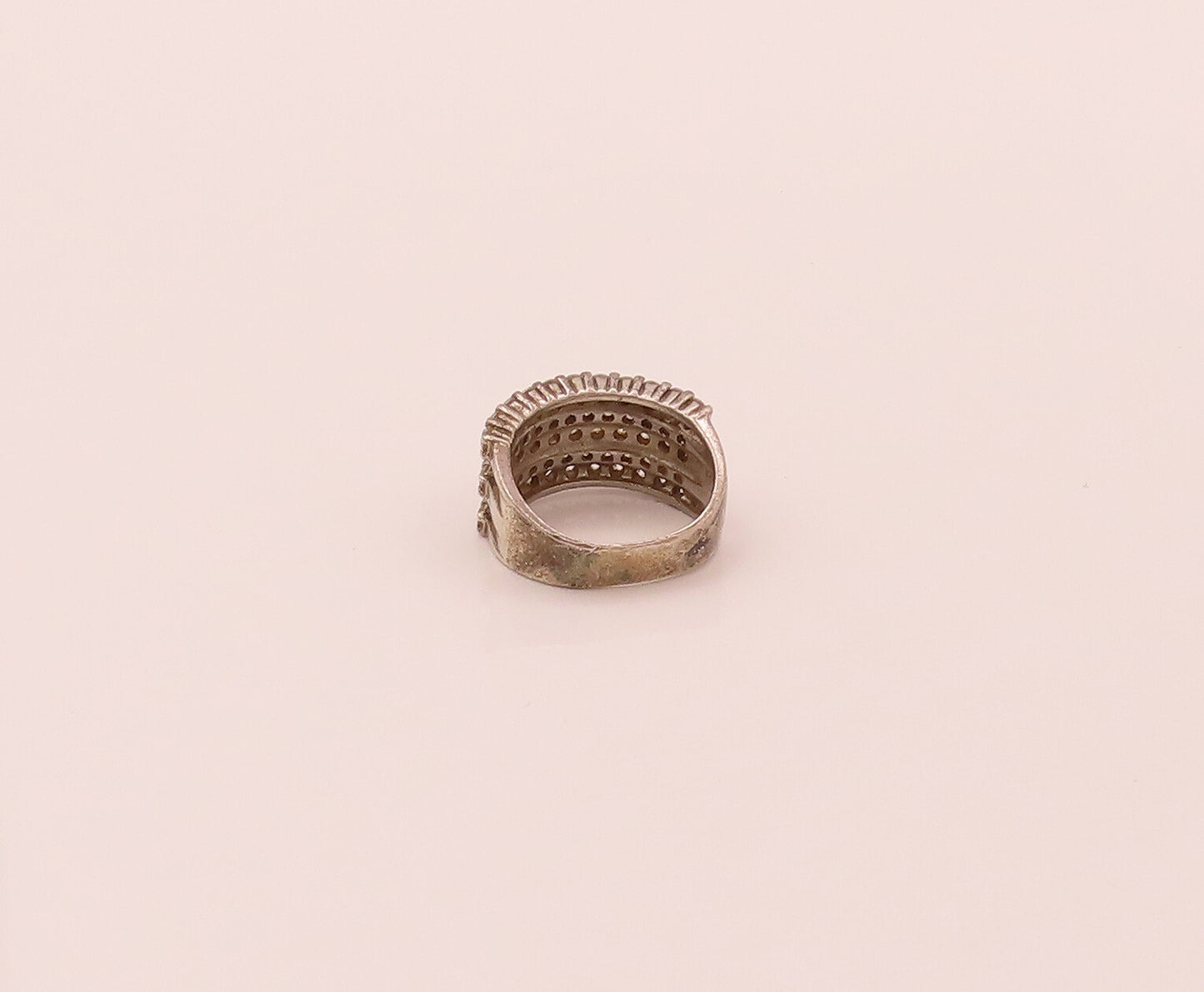ROSS SIMONS 925 Silver Vintage Thick Multiple CZ Band Ring Sz 9.25  RG26751