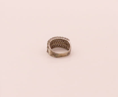 ROSS SIMONS 925 Silver Vintage Thick Multiple CZ Band Ring Sz 9.25  RG26751