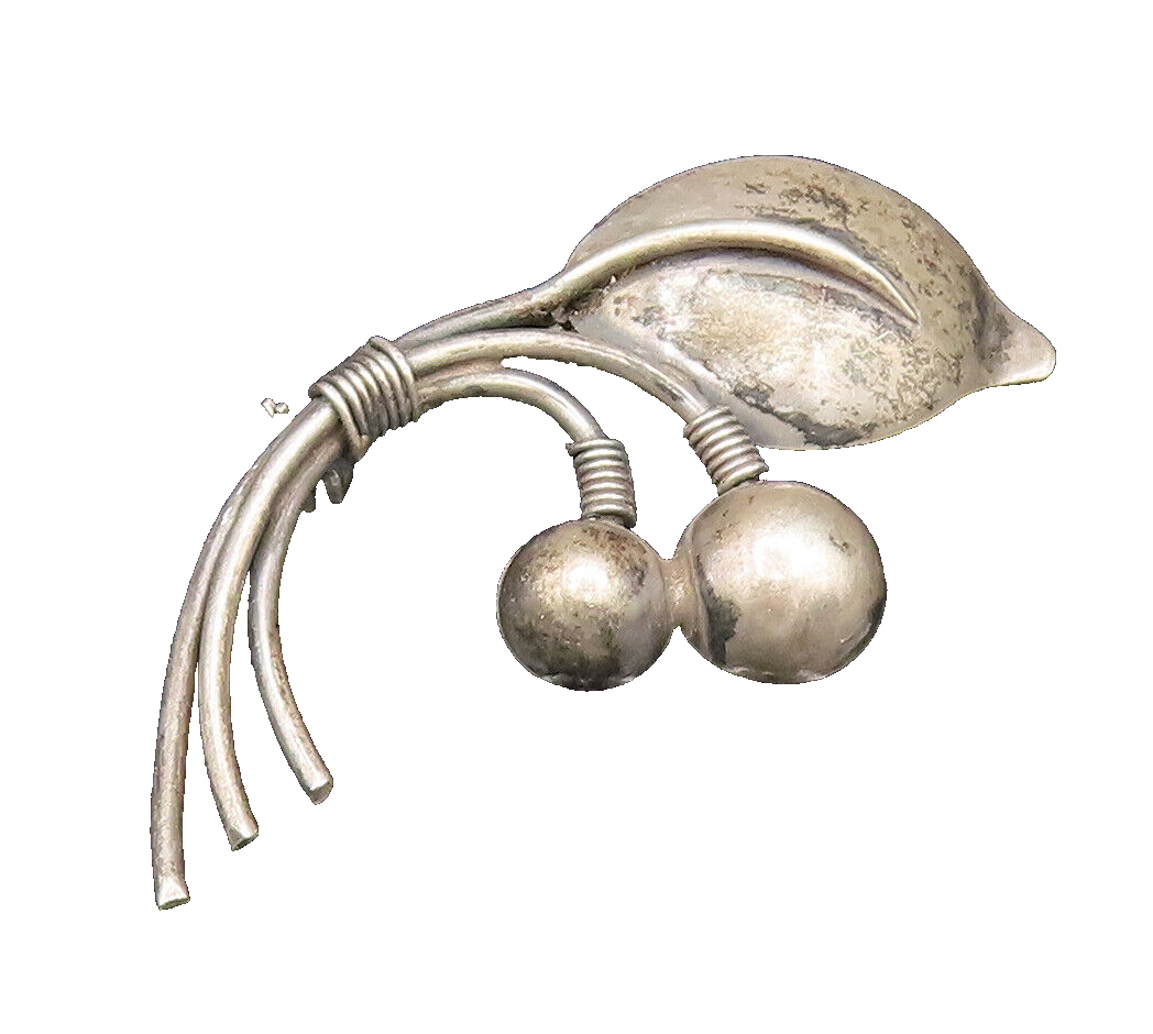 DRAGSTED DENMARK 925 Silver  Vintage Bead & Leaf Stem Brooch Pin  BP9806