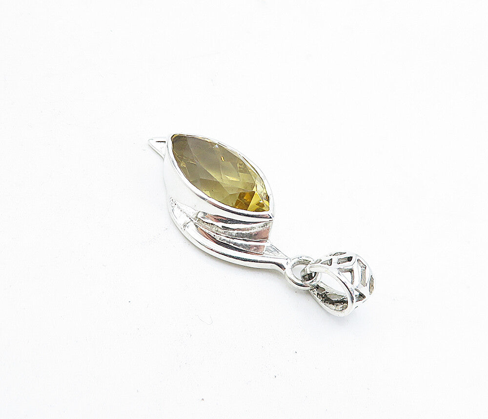 925 Sterling Silver Marquise Cut Citrine Shiny Polished Drop Pendant PT3460