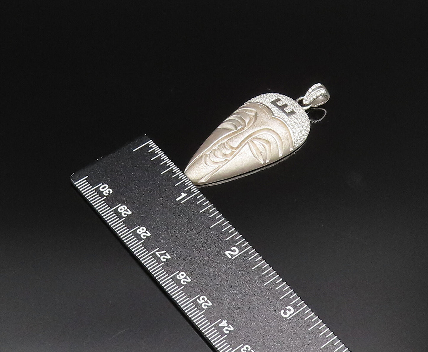 925 Sterling Silver  Vintage Sparkly Topaz Turban Carved Face Pendant  PT21465